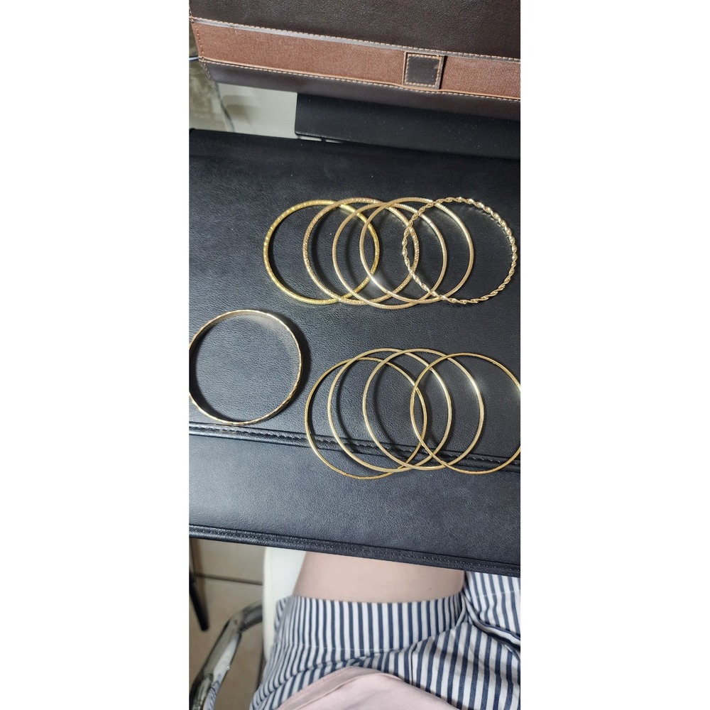 Gold Tone Bangle Bracelet Set 12pc Mixed Texture Diamond Cut Stackable 8 Inch View 2